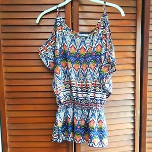 Papaya Multi-colored Cold Shoulder Top